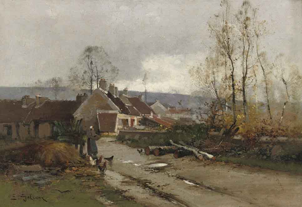 Eugene Galien-Laloue Feeding the chickens